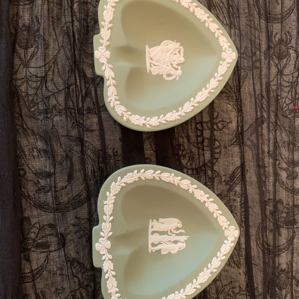 Wedgwood Green and White Heart-Shaped Dishes